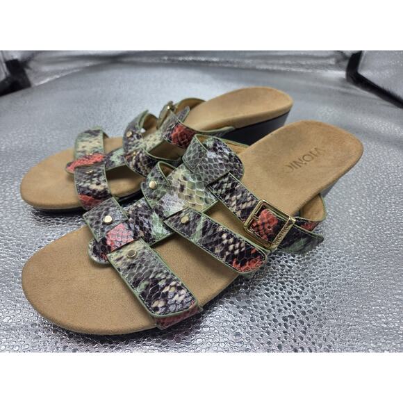 Vionic Womens Size 8 Orthotic Adjustable Triple Strap Slide Wedges Radia Sandals - Picture 1 of 8